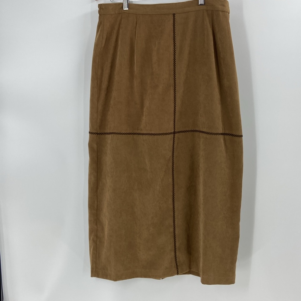 Kim Rogers faux suede brown long skirt with embroidery womens